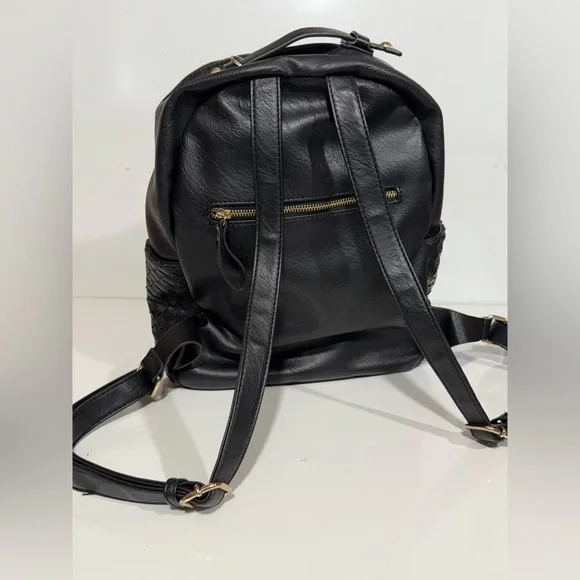 MADISON WEST Black woven pocket vegan leather Backpack with brass hardware - Picture 7 of 9